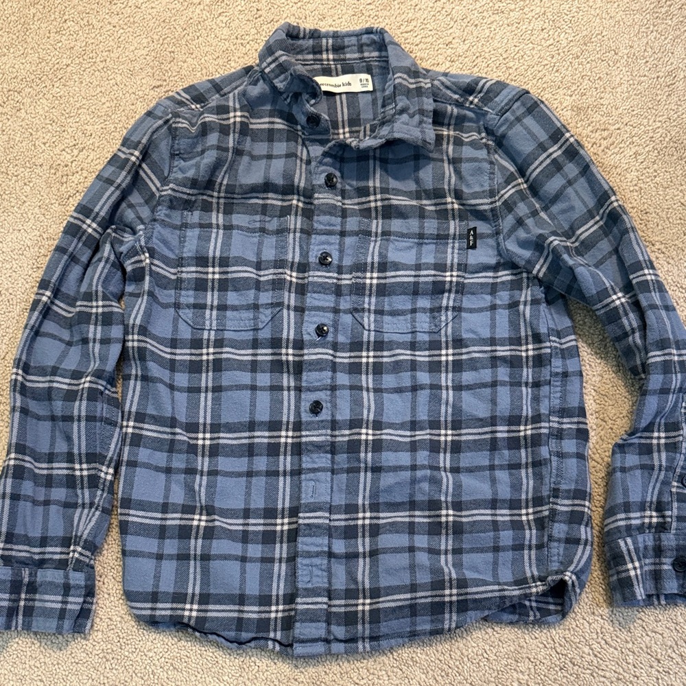 Abercrombie Kids Blue Flannel Plaid Casual Shirt size 9/10